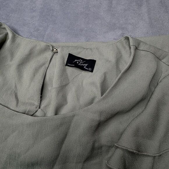 Milk & Honey Sz 3X Women's Blouse Army Green Flutter Ruffle Sleeve Top Shirt - Picture 7 of 13